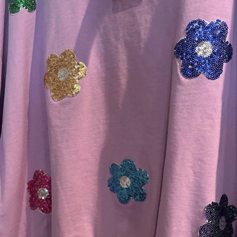 Peach Love California Purple Sequin Floral Sweatshirt - Picture 3 of 5